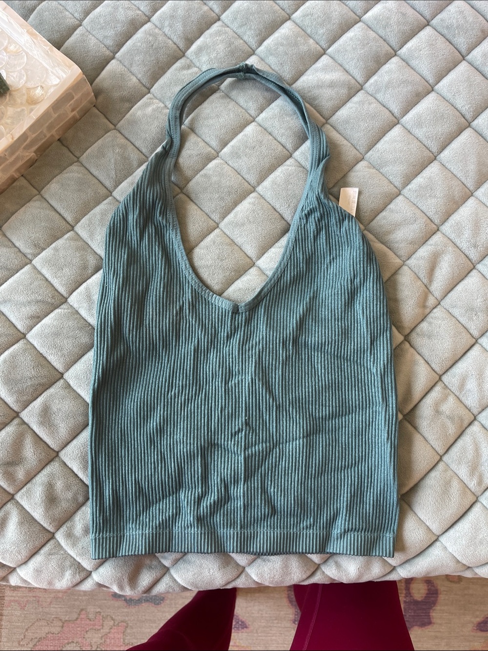 Out From Under Ribbed Halter Crop Top in Dusty Teal